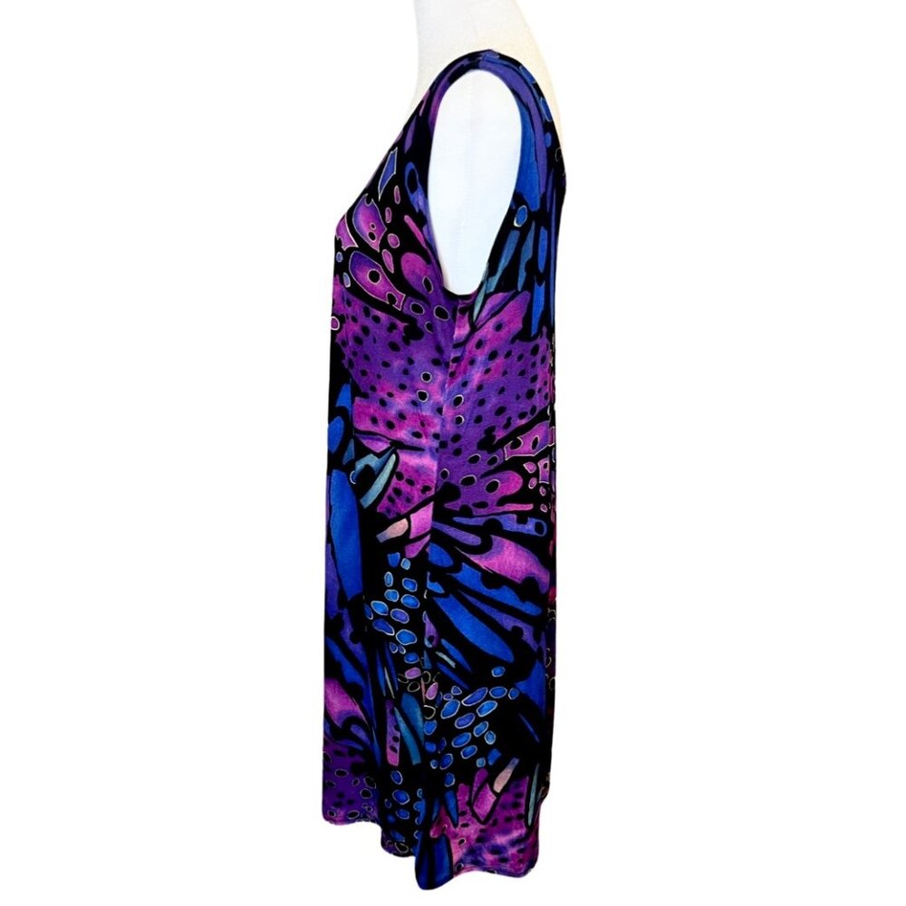 Jostar 90s Vintage Butterfly Print Slinky Tank Dress in Purple and Black Size L - Picture 4 of 7